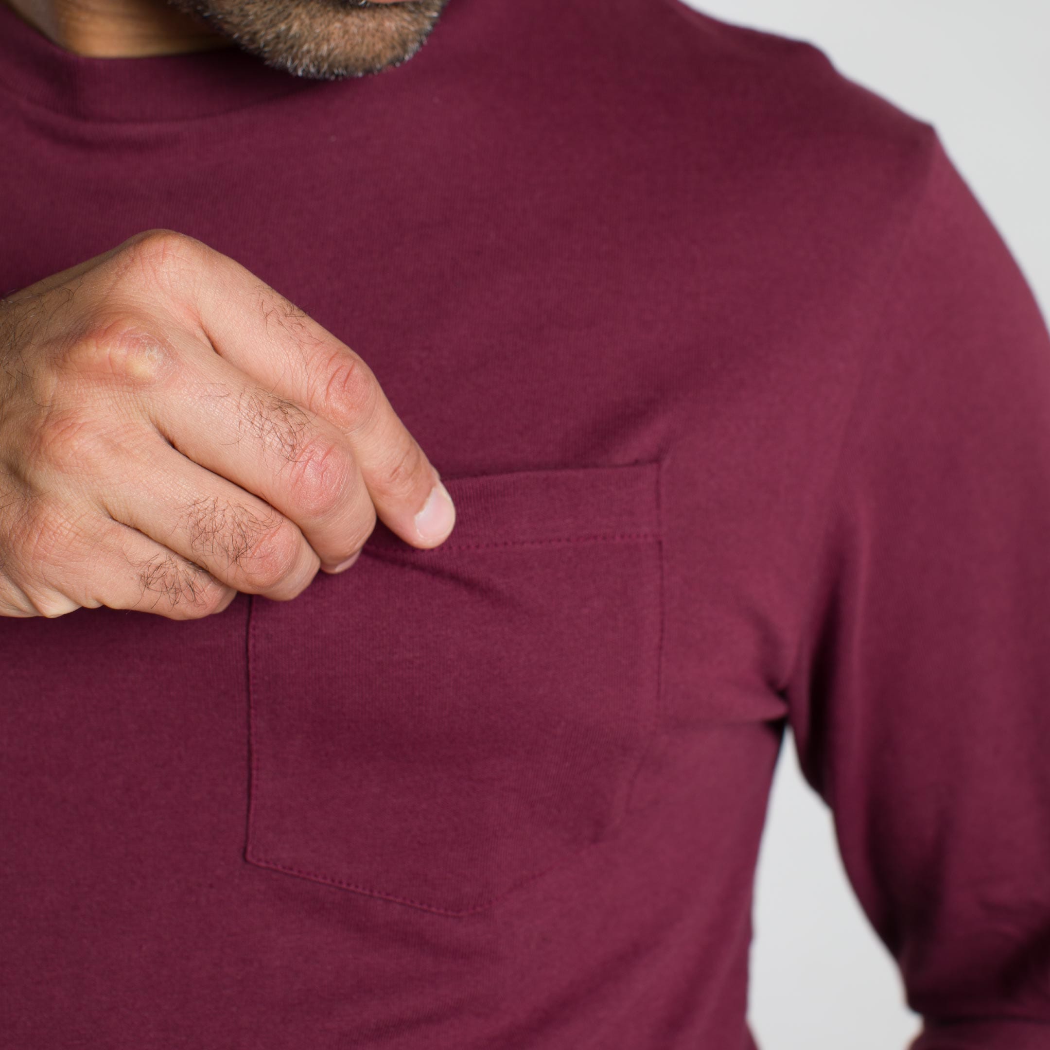 Ash & Erie Burgundy Long Sleeve Pocket Tee for Short Men   Long Sleeve Tee