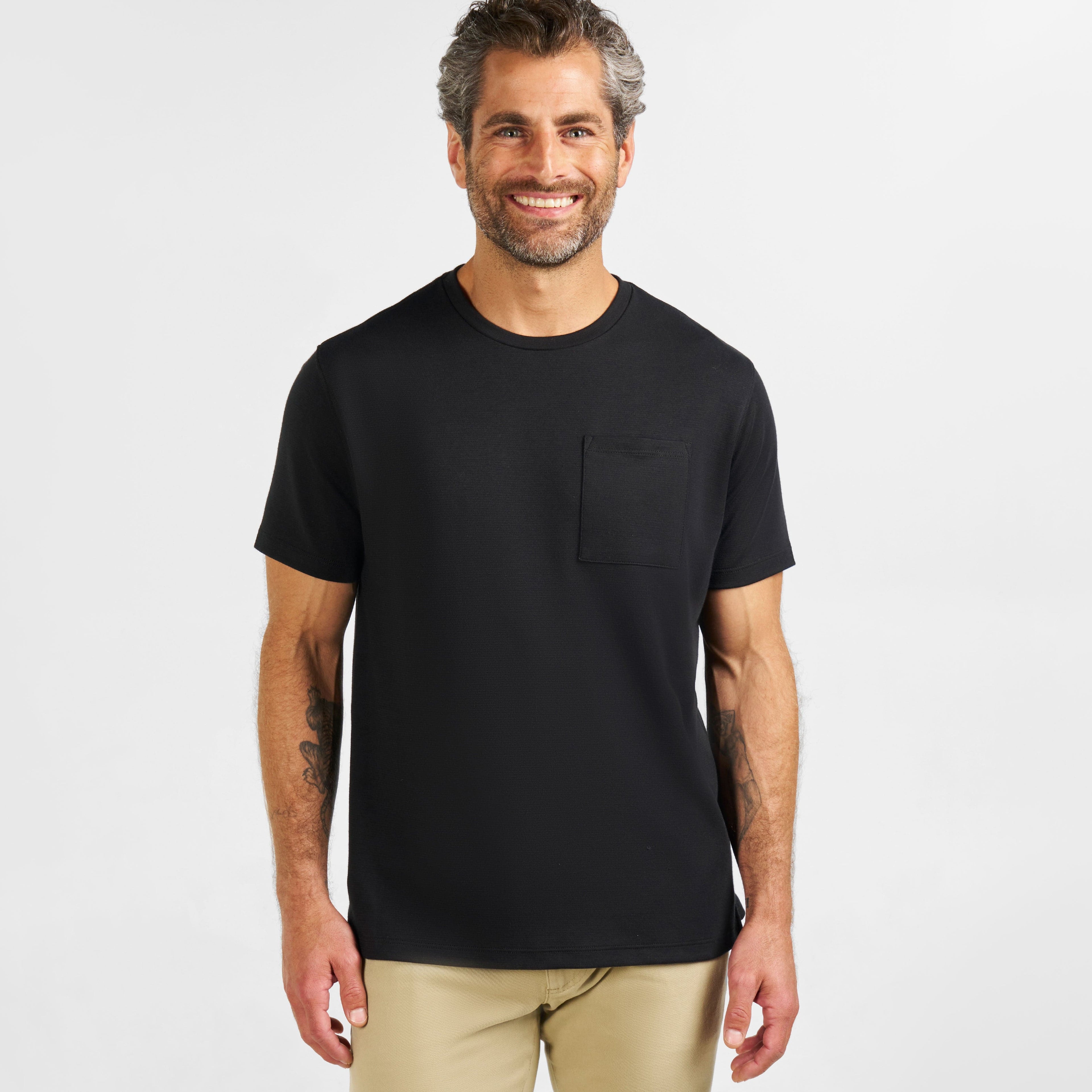 Ash & Erie Black Micro Pique Crew Neck T-Shirt for Short Men   Short Sleeve Premium Tee