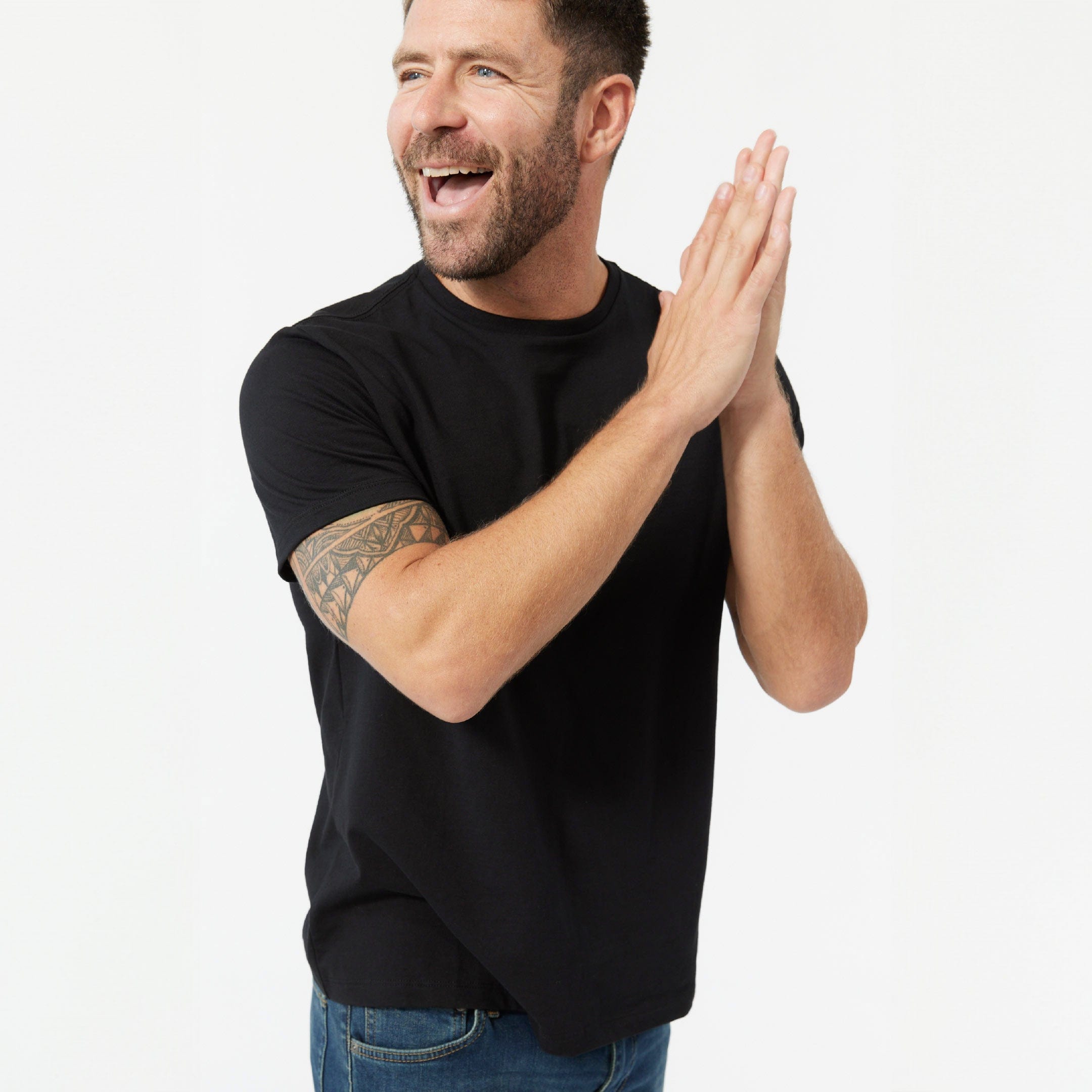 Ash & Erie Black Pima Cotton Crew Neck T-Shirt for Short Men   Short Sleeve Premium Tee