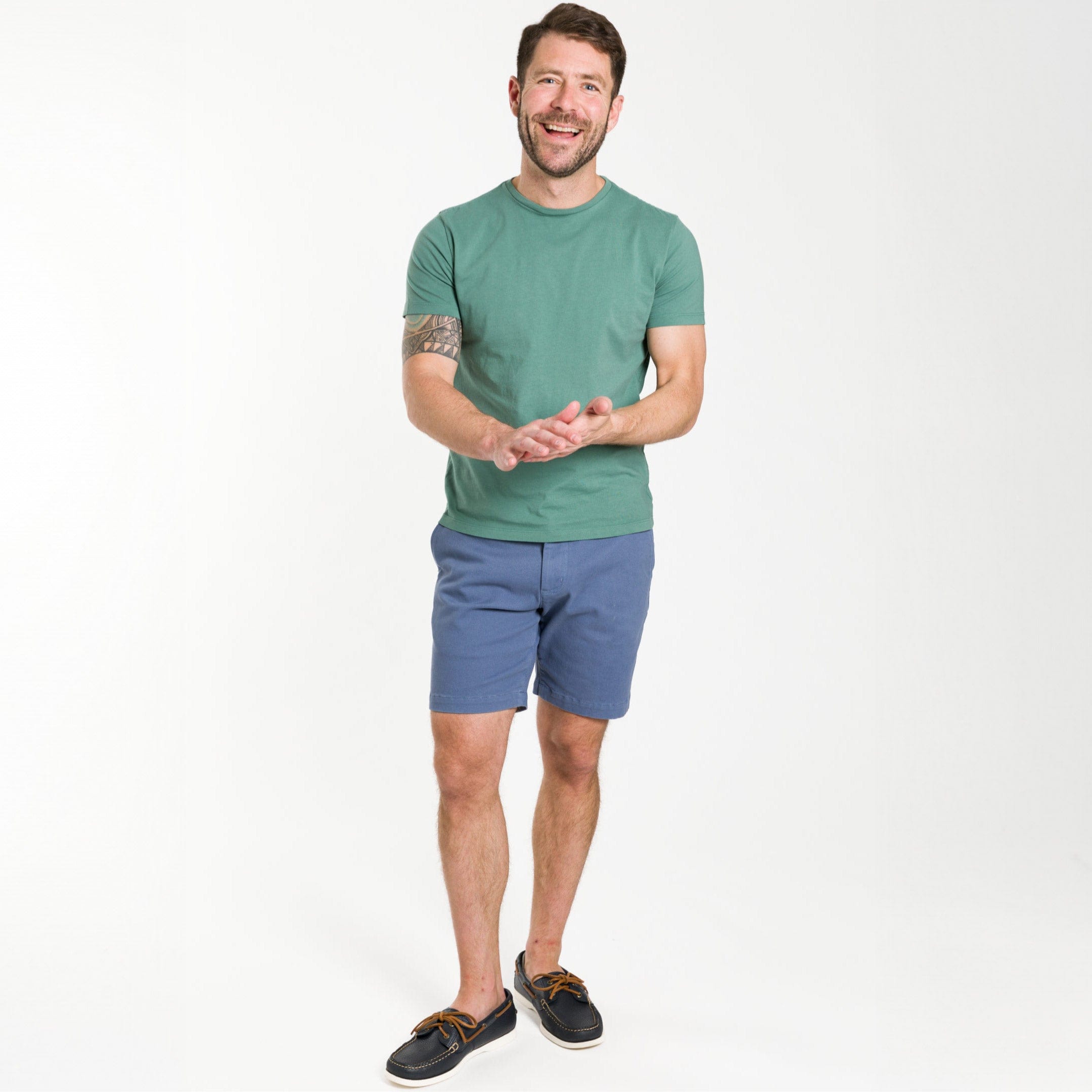 Ash & Erie Blue Green Pima Cotton Crew Neck T-Shirt for Short Men   Short Sleeve Premium Tee