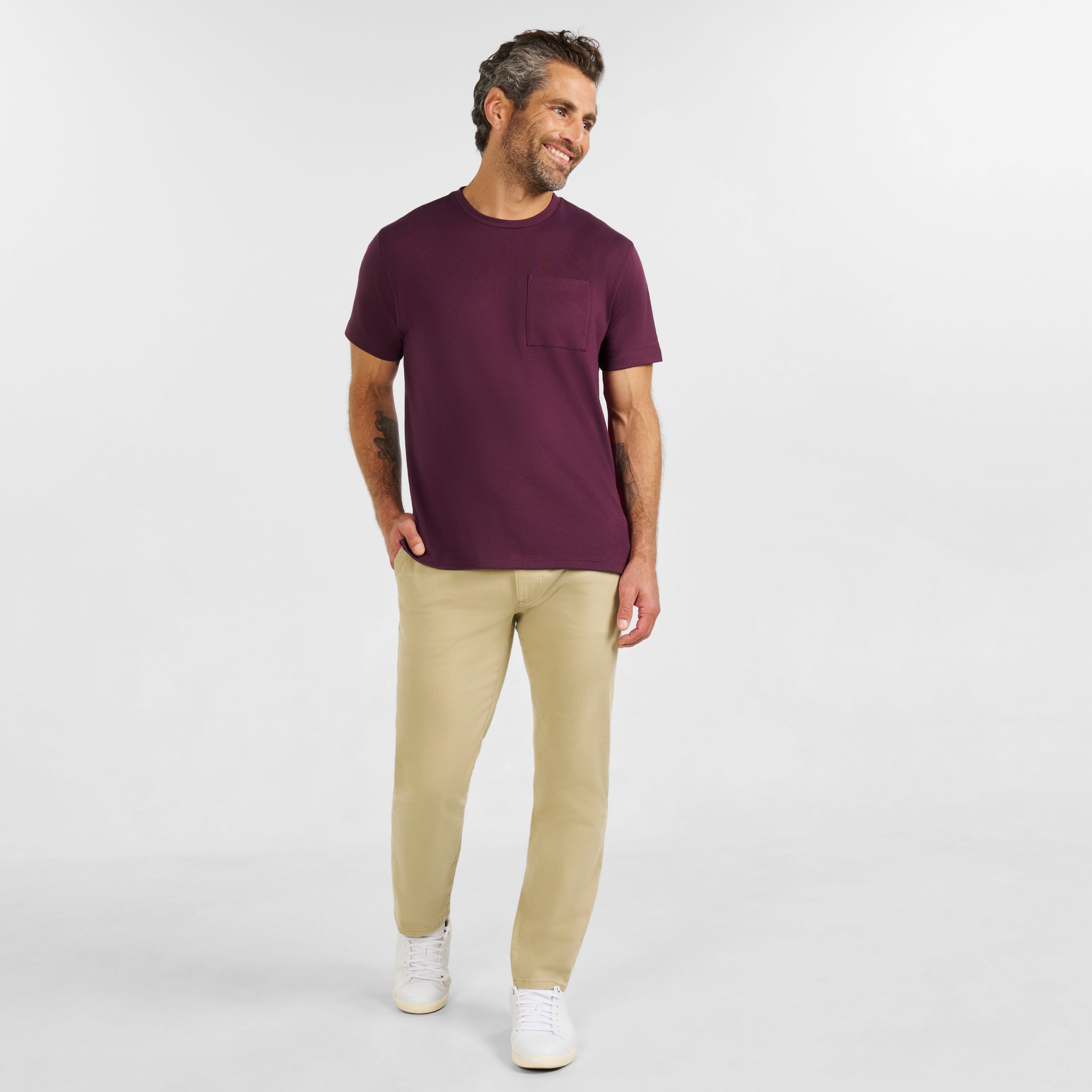 Ash & Erie Burgundy Micro Pique Crew Neck T-Shirt for Short Men   Short Sleeve Premium Tee