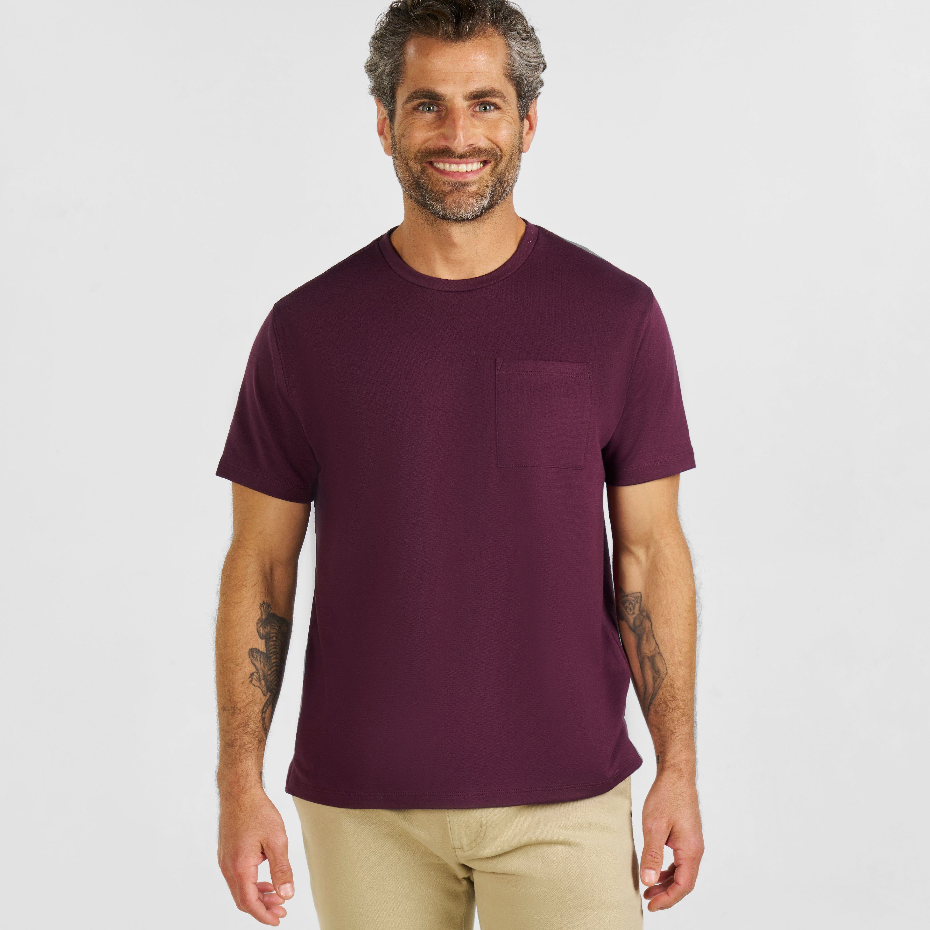 Ash & Erie Burgundy Micro Pique Crew Neck T-Shirt for Short Men   Short Sleeve Premium Tee