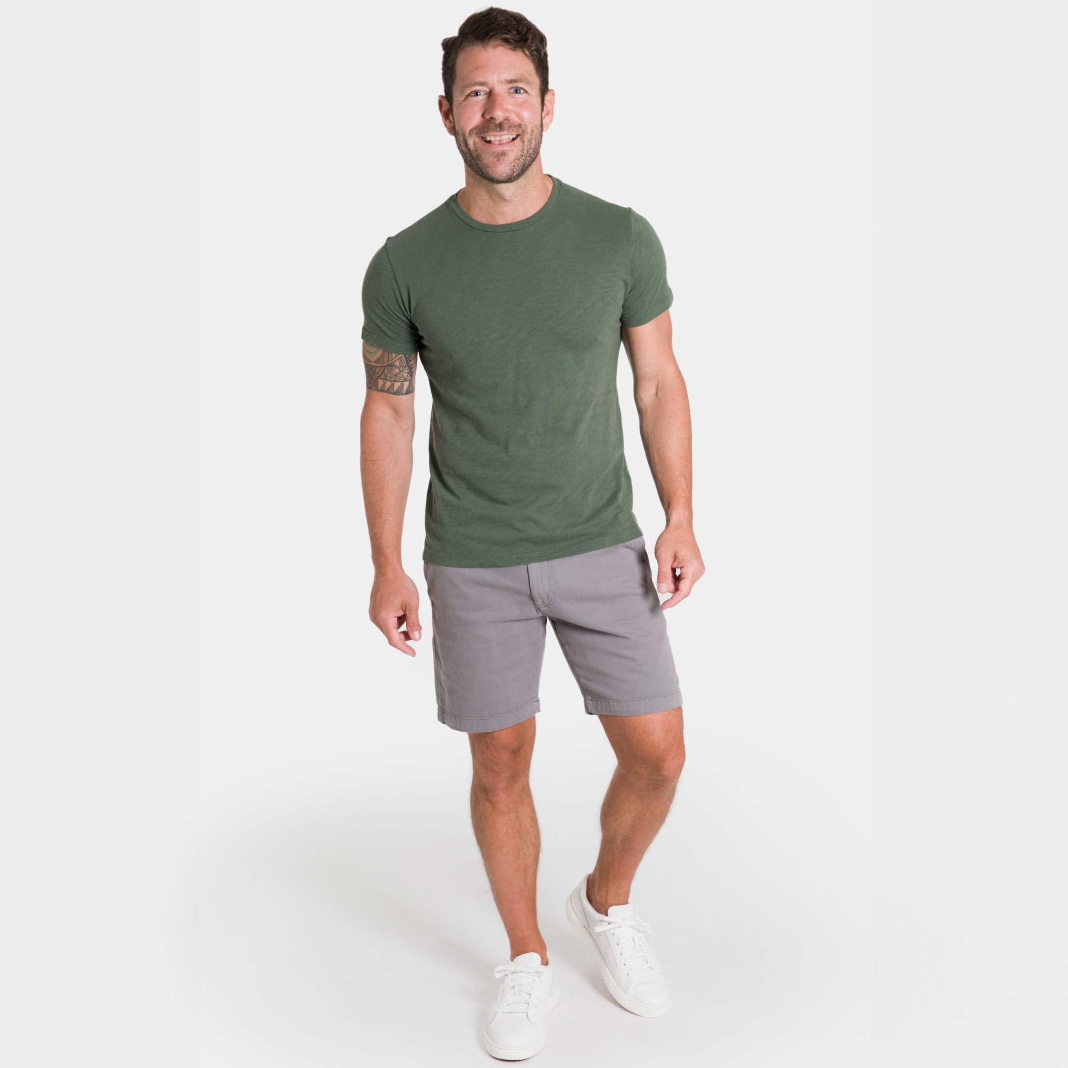 Ash & Erie Lightweight Washed Dark Green Crew Neck T-Shirt for Short Men   Short Sleeve Premium Tee
