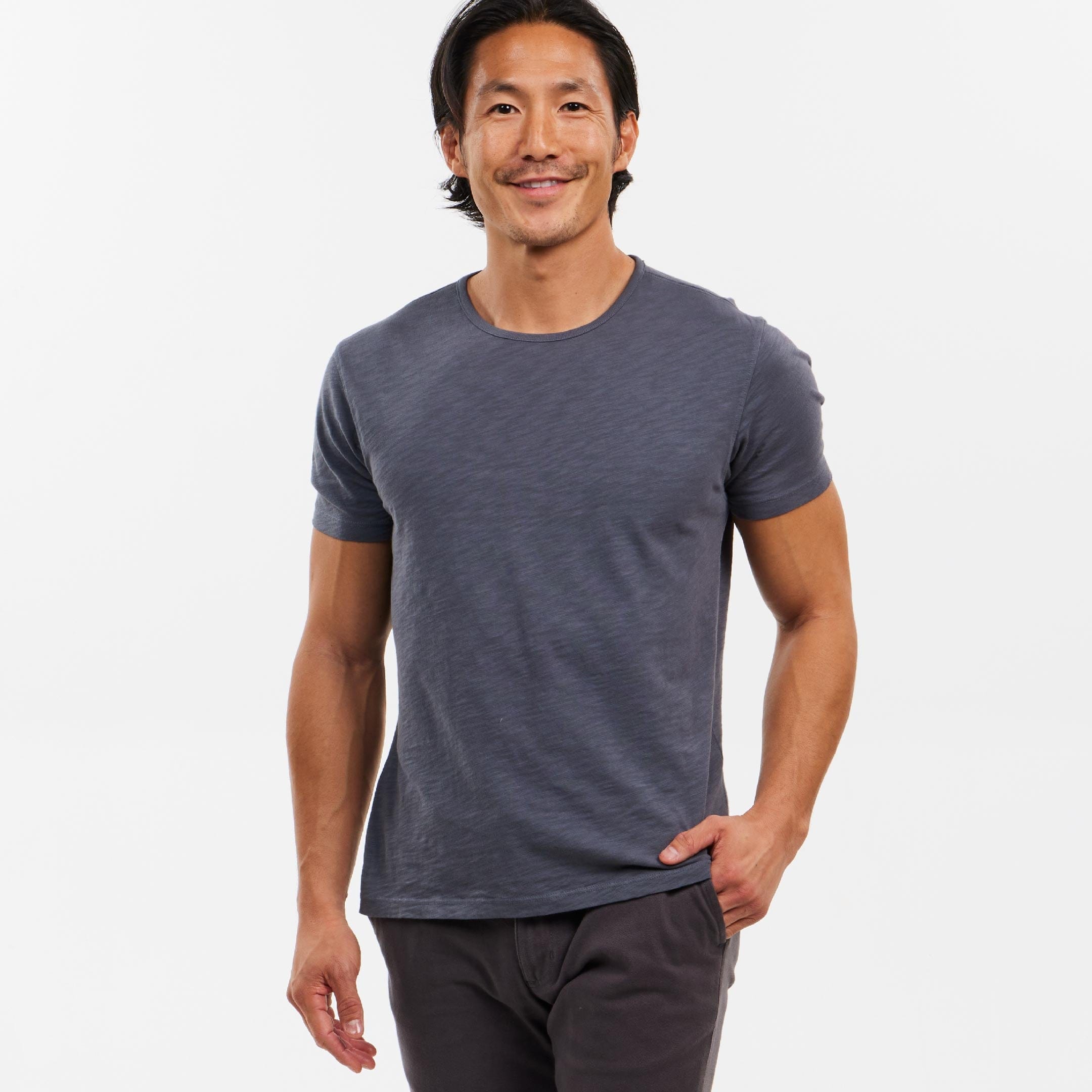 Ash & Erie Lightweight Washed Dark Grey Crew Neck T-Shirt for Short Men   Short Sleeve Premium Tee