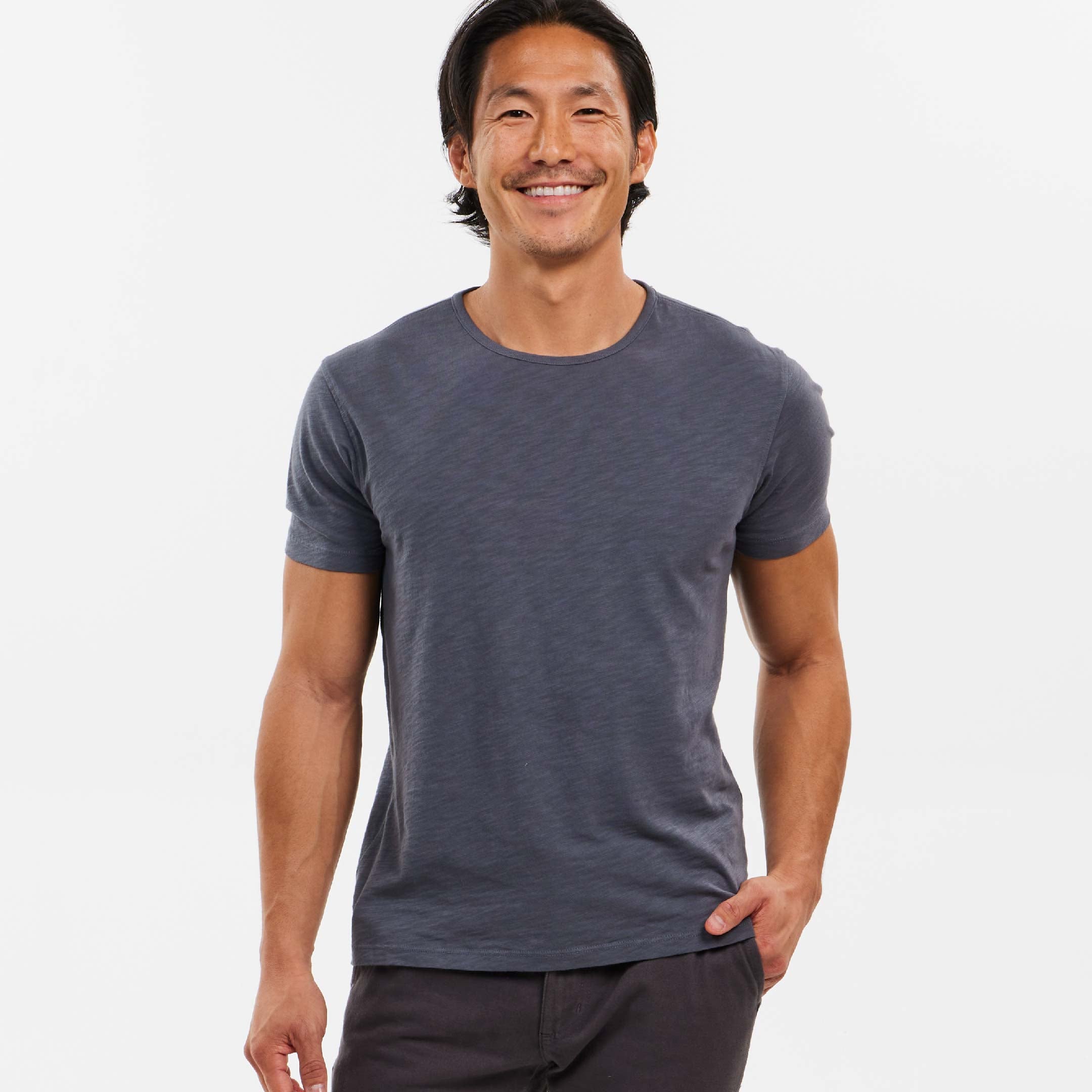 Ash & Erie Lightweight Washed Dark Grey Crew Neck T-Shirt for Short Men   Short Sleeve Premium Tee